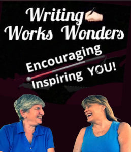 Kathy and Cheryl under the Writing Works Wonders Logo 2021